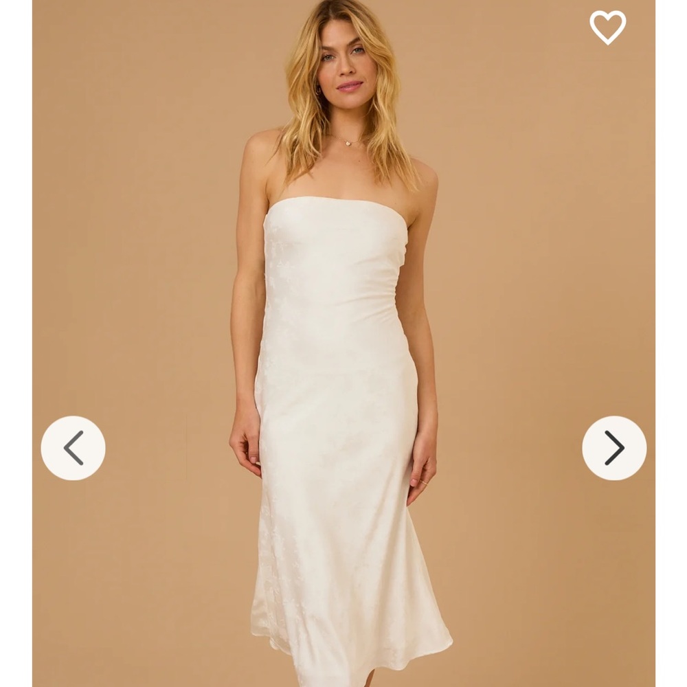 Altar'd State Cream Strapless Asymmetrical Midi Dress